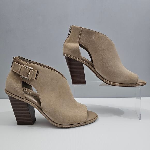 Vince Camuto Fareena Ankle Bootie Womens 11 Tan Leather Peep Toe Block Heel NEW - Picture 3 of 15